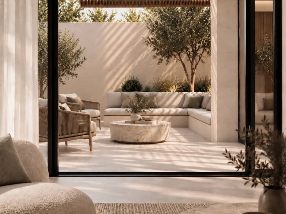 Living space opening onto a shaded courtyard