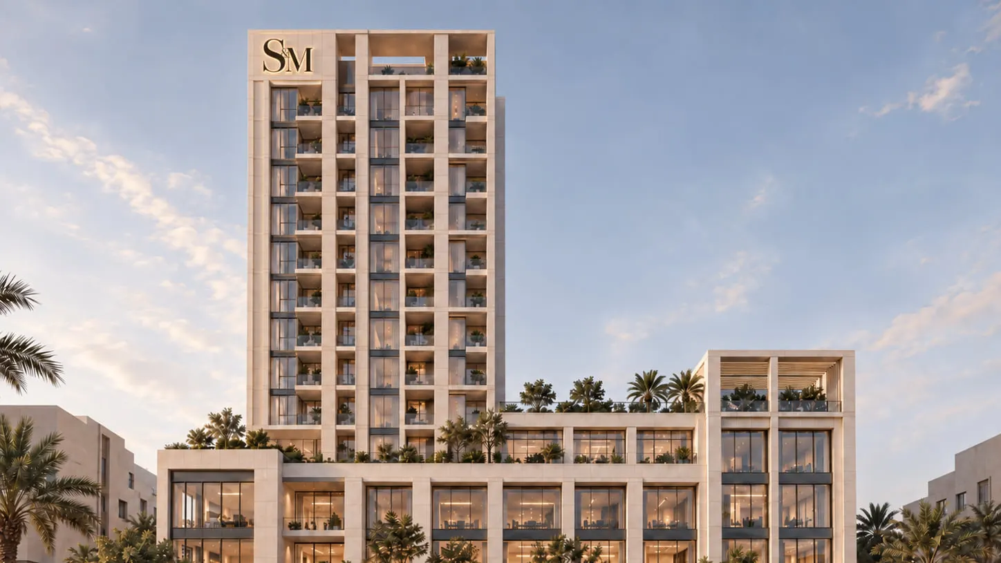 Concept visualisation of a residential tower at dusk